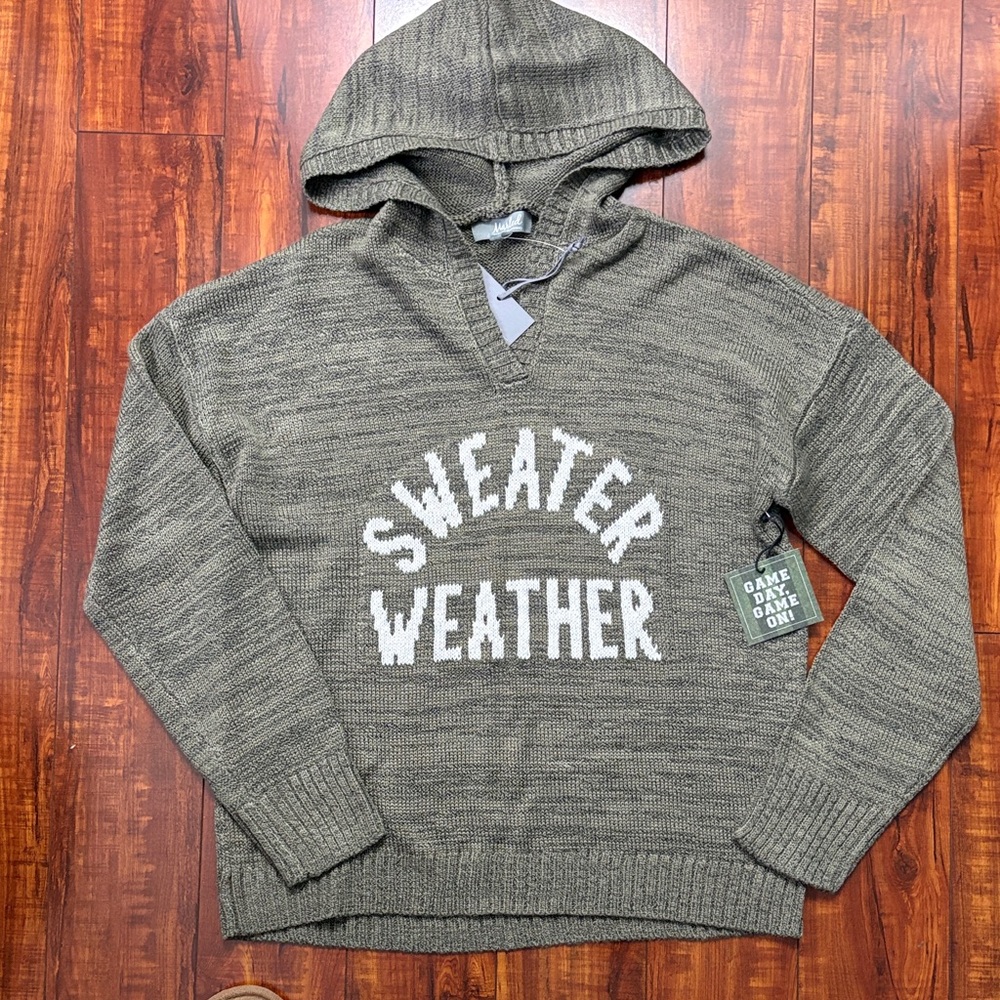 Marled Olive V-Neck Sweater Weather Hoodie
